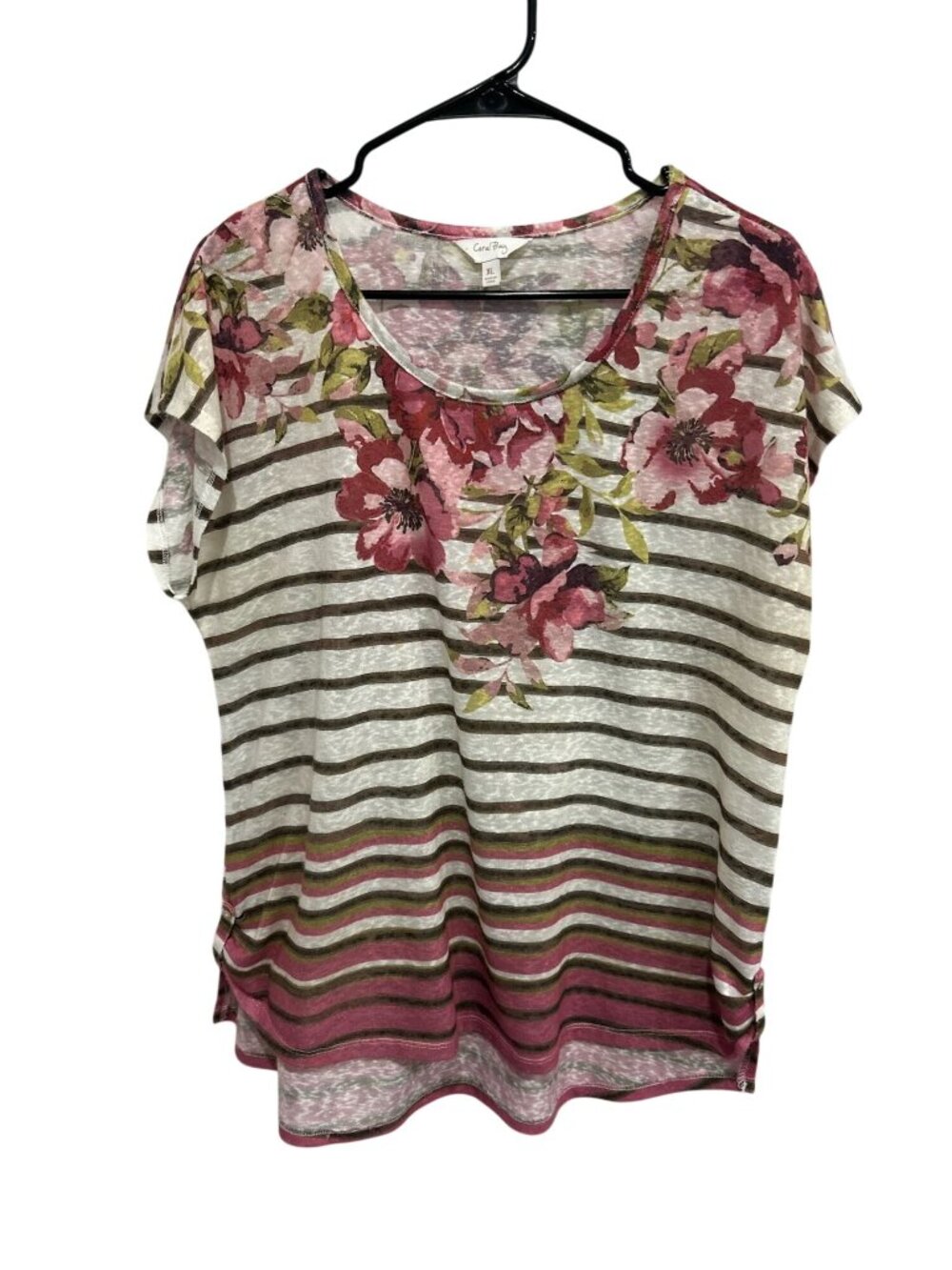 Coral Bay XL Floral Striped Short Sleeve Top Gardencore Cottagecore